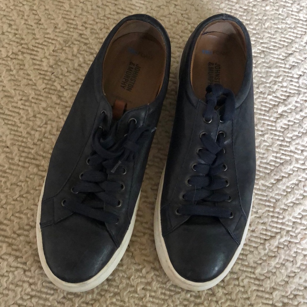 Johnston & Murphy Sneakers Mens 12 Banks Lace-To-Toe Shoes Black Leather 256611